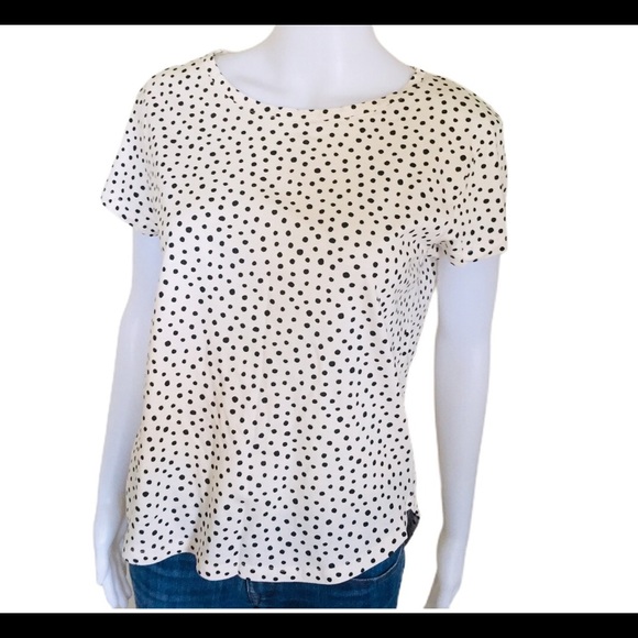 H&M Basic Polka Dot Print Tee/Top With Round Neck & Cap Sleeves Ivory Size Small - Picture 7 of 12